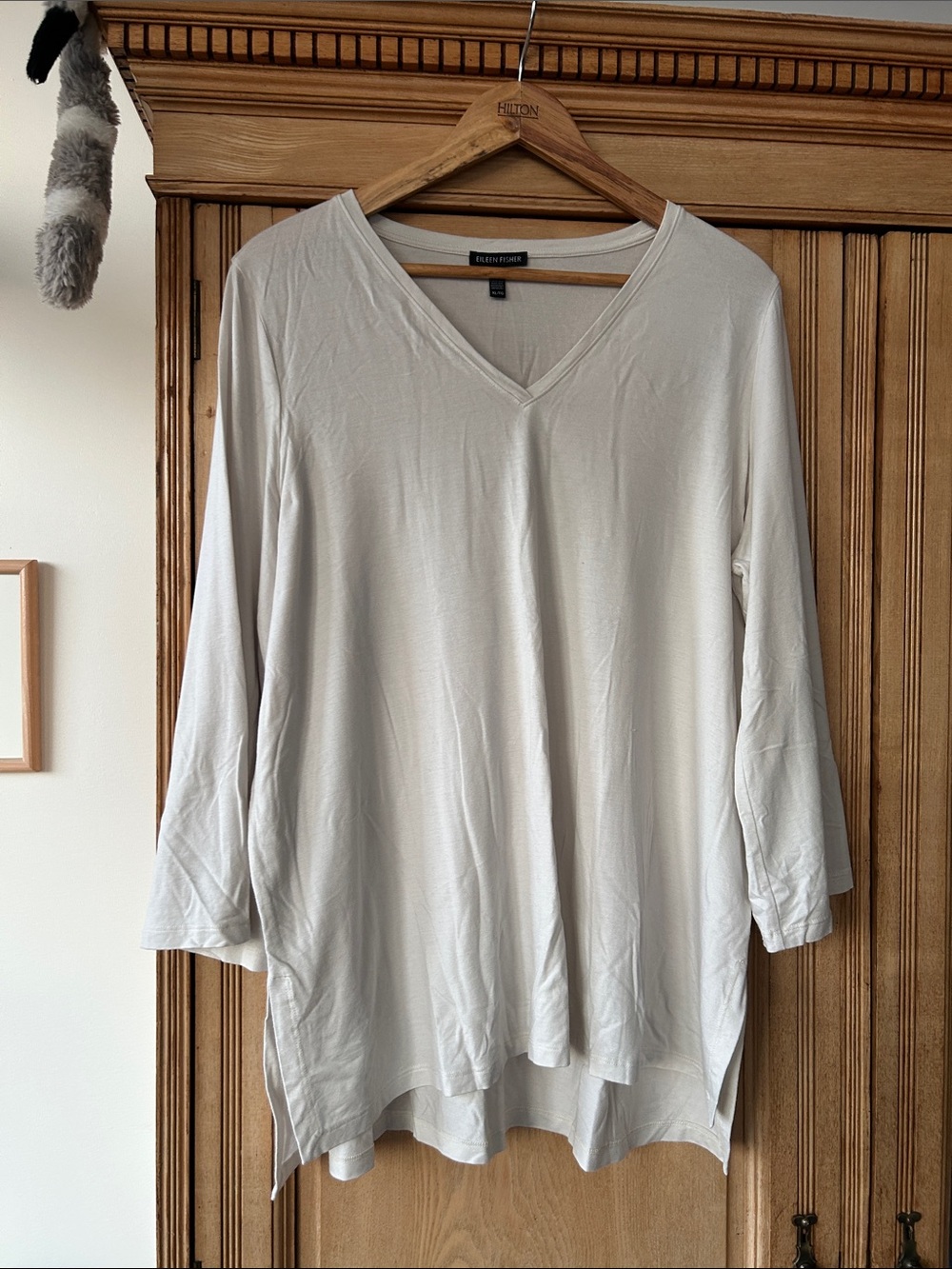EILEEN FISHER Cream V-Neck Long Sleeve Tunic XL